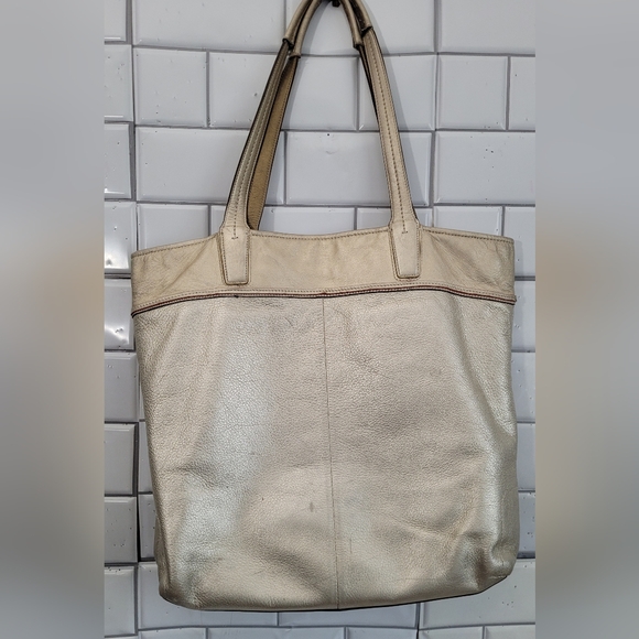 Coach Audrey Gold Metallic Leather Medium Size Tote Soft Pebble Leather Zip Clos - Picture 3 of 13